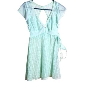 Betsy Johnson 2 piece Aqua mint striped lace Lingerie Baby Doll Dress Medium